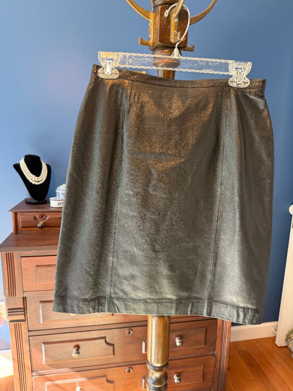 Women's Knee Length Leather Black Skirt